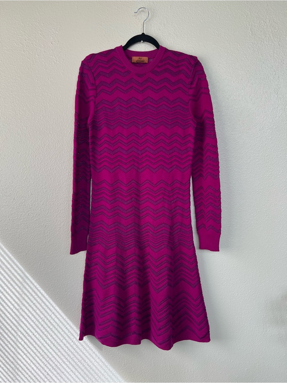 Missoni Fuchsia Pink Wool Blend Knit Long-Sleeve Dress size 42